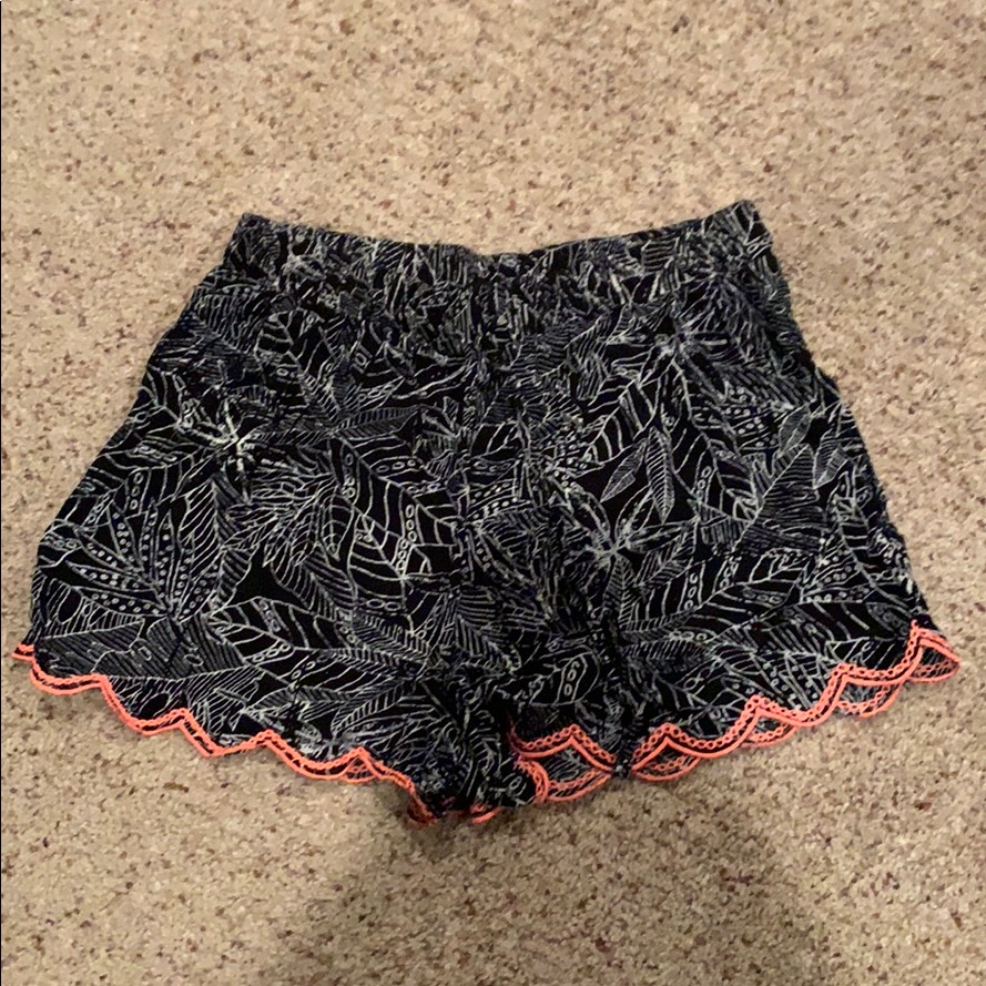 Black Patterned Draw String Shorts